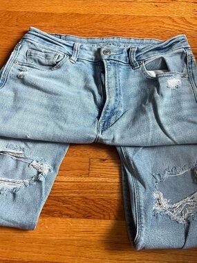 American Eagle Light Blue Stretch Curvy Mom Jeans Straight Leg Jeans
